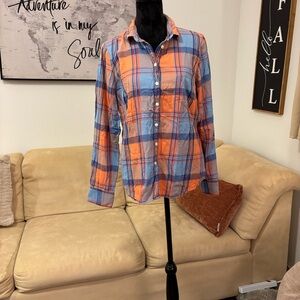 J. Crew Orange and Blue Plaid Button-Up Shirt